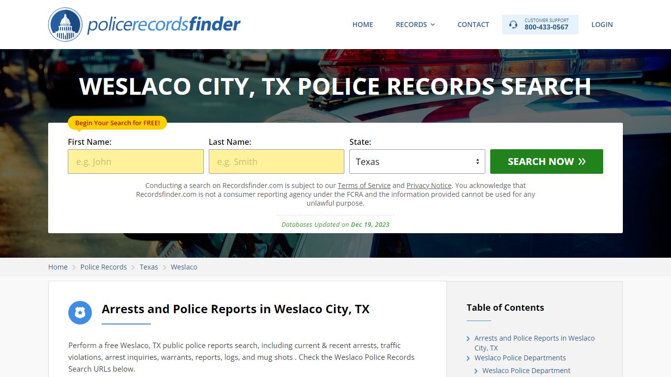 WESLACO CITY, TX POLICE RECORDS SEARCH - Recordsfinder.com